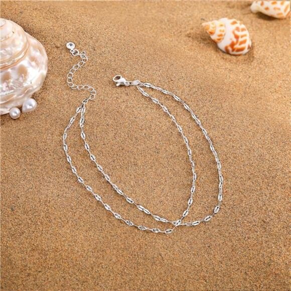Sterling Silver Ankle Bracelets for Women: Dainty Layered Waterproof Anklet for - Picture 5 of 7